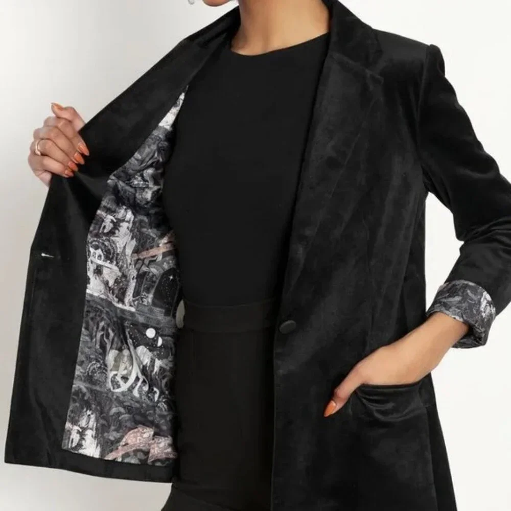 Blackmilk Black Velvet Nielsen Fairy Tales Blazer jacket art to wear XS 4/6 NWT - Picture 2 of 13